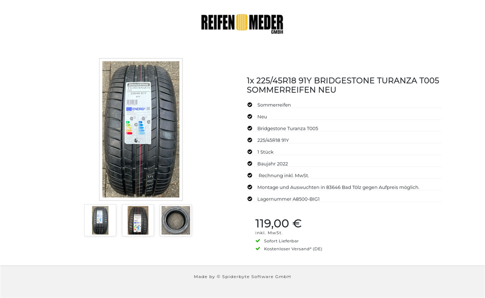 1x 225/45R18 91Y BRIDGESTONE TURANZA T005 SOMMERREIFEN NEU #1Q6R – Bild 4