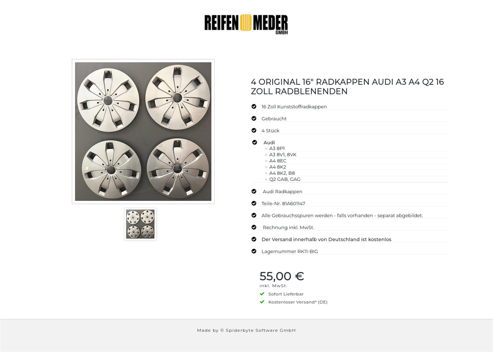 4 ORIGINAL 16" RADKAPPEN AUDI A3 A4 Q2 16 ZOLL RADBLENENDEN #19ZM – Bild 2