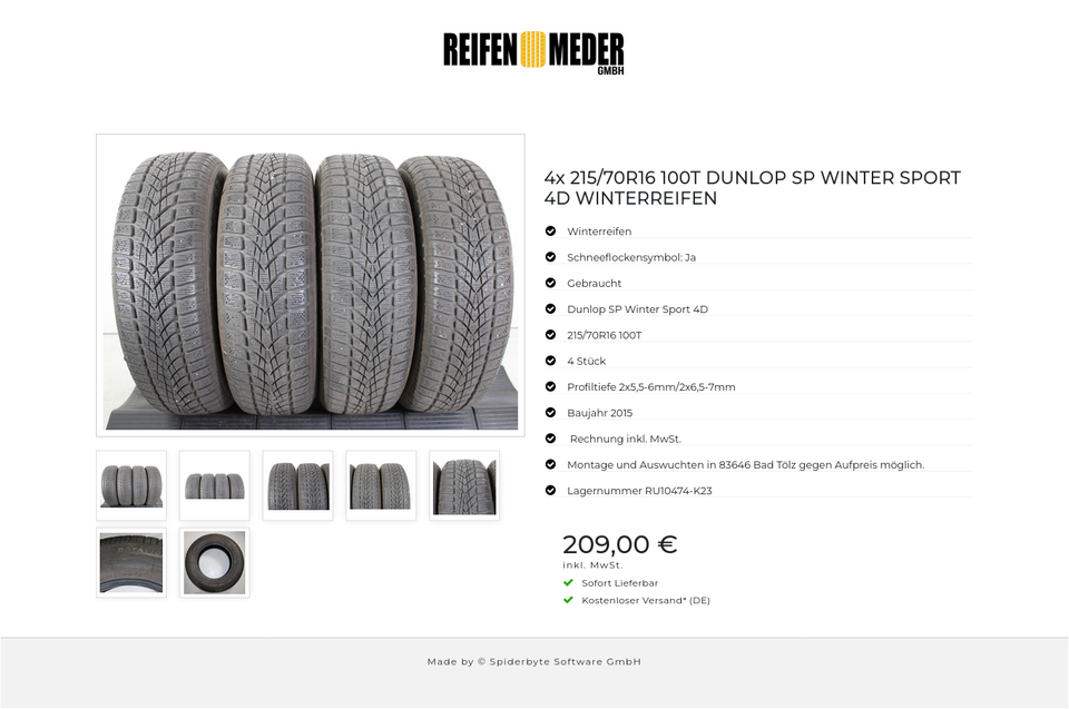 4x 215/70R16 100T DUNLOP SP WINTER SPORT 4D WINTERREIFEN #1Q2H – Bild 8