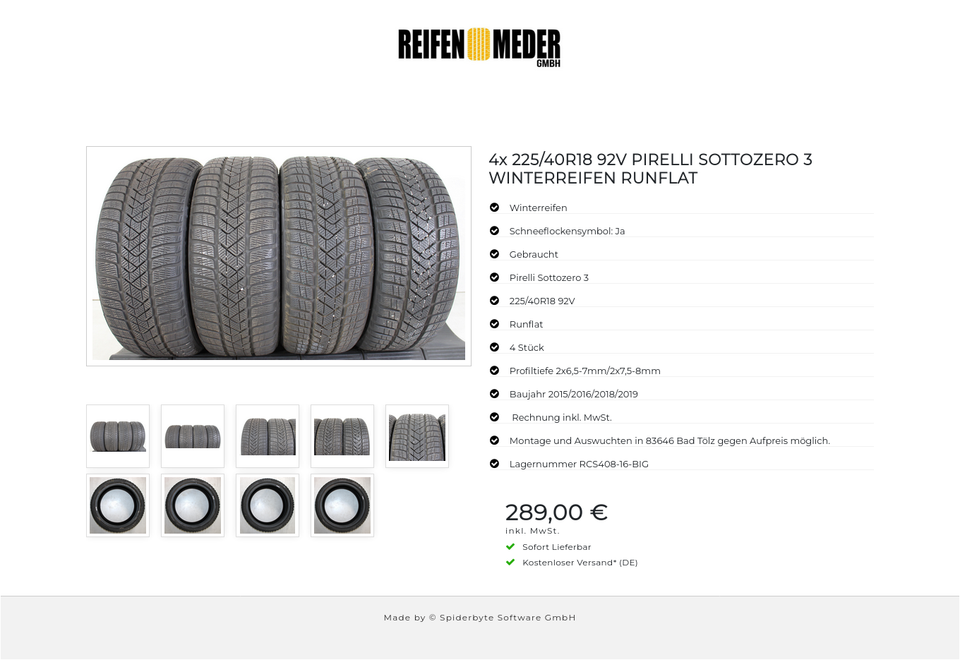 4x 225/40R18 92V PIRELLI SOTTOZERO 3 WINTERREIFEN RUNFLAT #1L4L – Bild 10