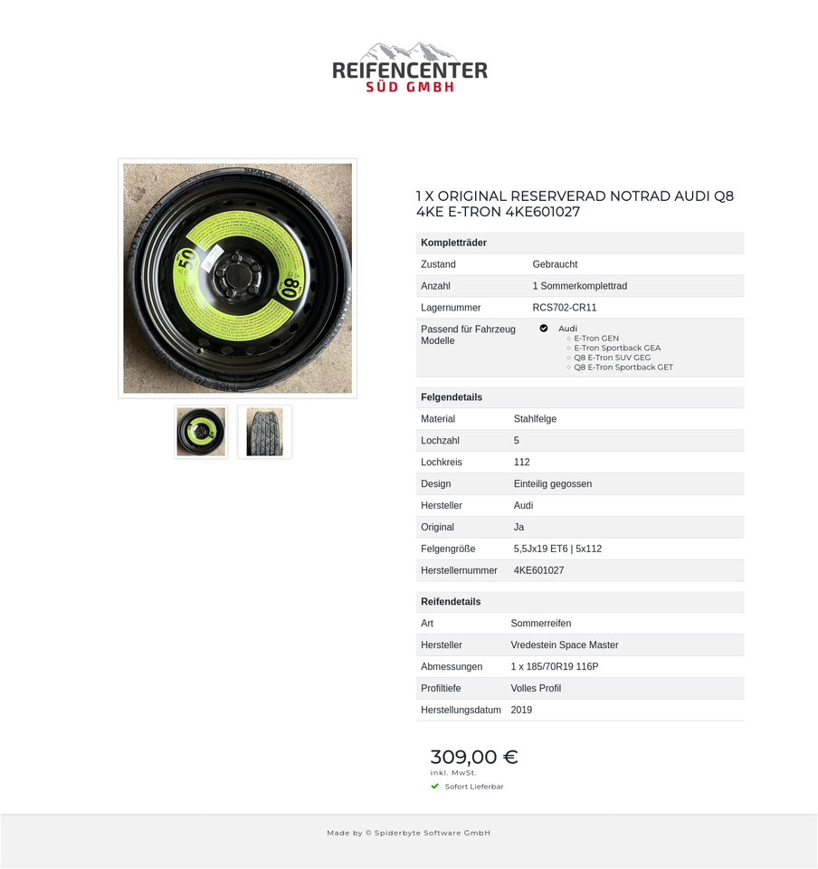 1 X ORIGINAL RESERVERAD NOTRAD AUDI Q8 4KE E-TRON 4KE601027 #24HI – Bild 3