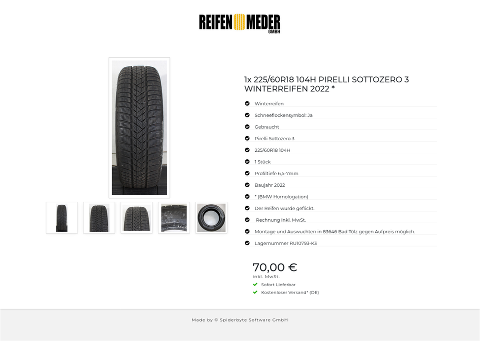 1x 225/60R18 104H PIRELLI SOTTOZERO 3 WINTERREIFEN 2022 * #1S9V – Bild 6