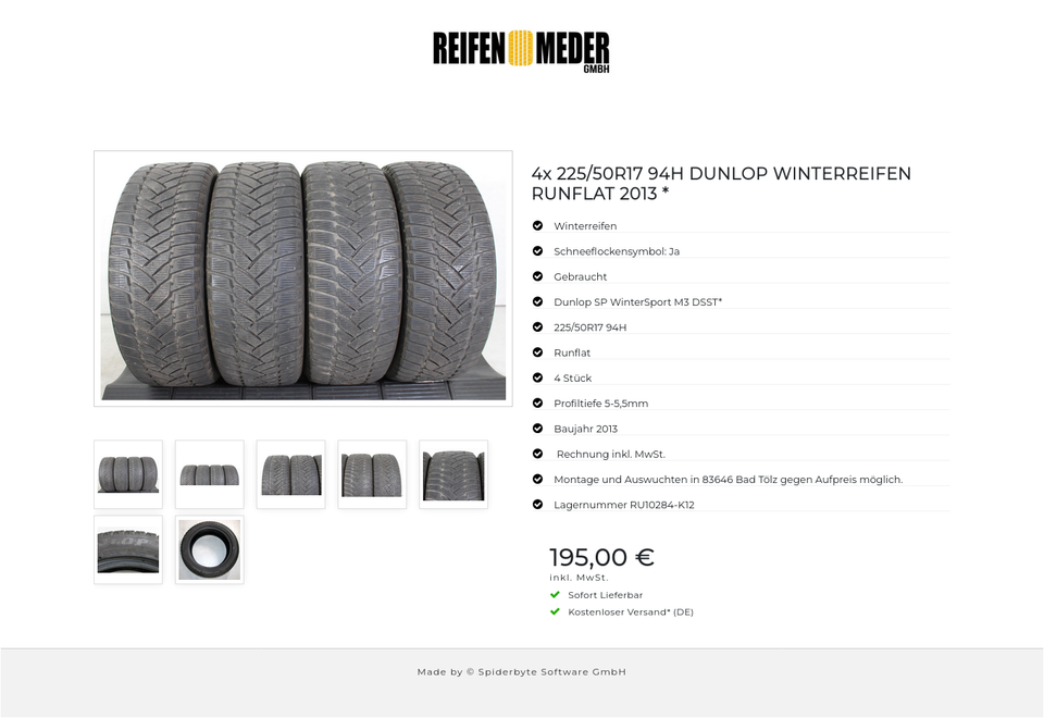 4x 225/50R17 94H DUNLOP WINTERREIFEN RUNFLAT 2013 * #1PBO – Bild 8