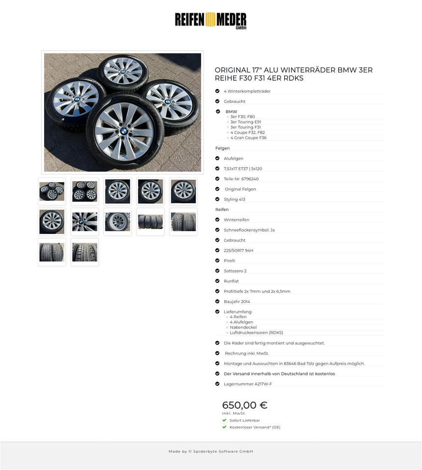 ORIGINAL 17" ALU WINTERRÄDER BMW 3ER REIHE F30 F31 4ER RDKS #4575 – Bild 13