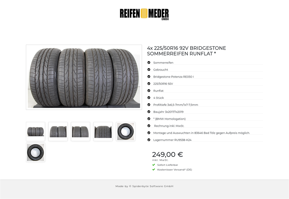 4x 225/50R16 92V BRIDGESTONE SOMMERREIFEN RUNFLAT * #1NHB – Bild 7