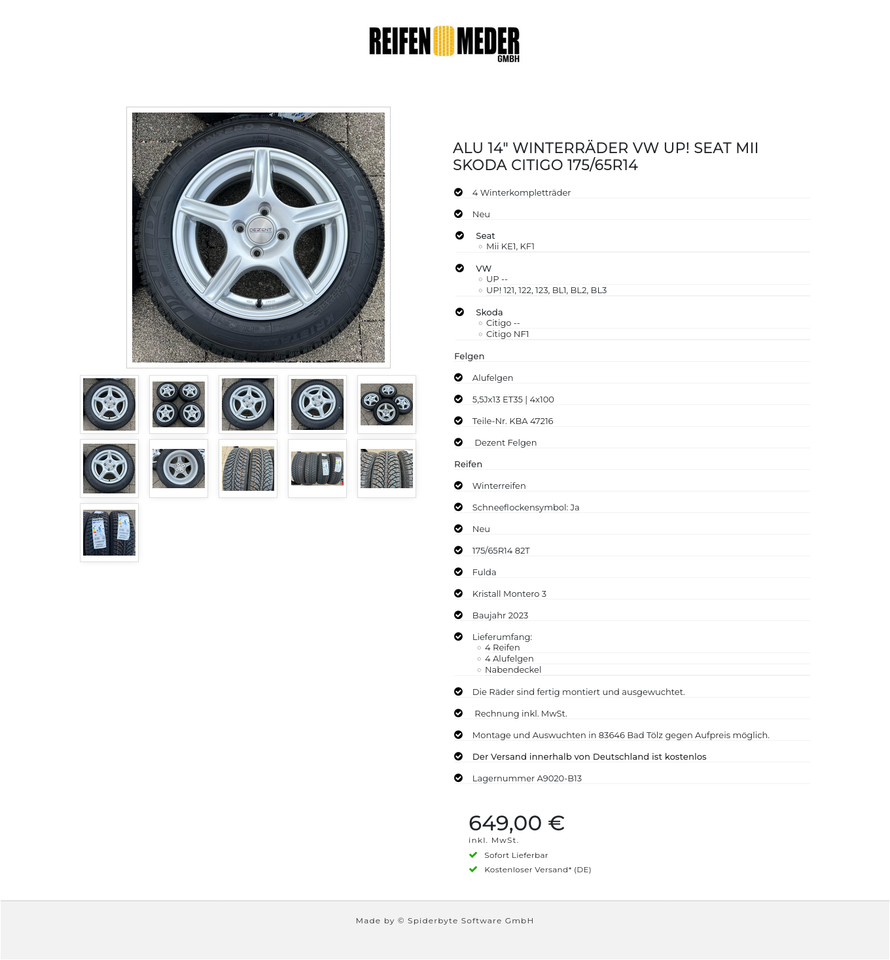 ALU 14" WINTERRÄDER VW UP! SEAT MII SKODA CITIGO 175/65R14 #24LR – Bild 12