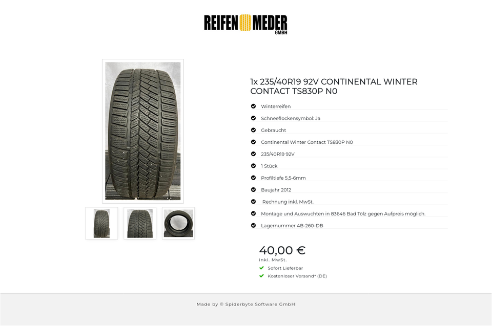 1x 235/40R19 92V CONTINENTAL WINTER CONTACT TS830P N0 #9930 – Bild 4