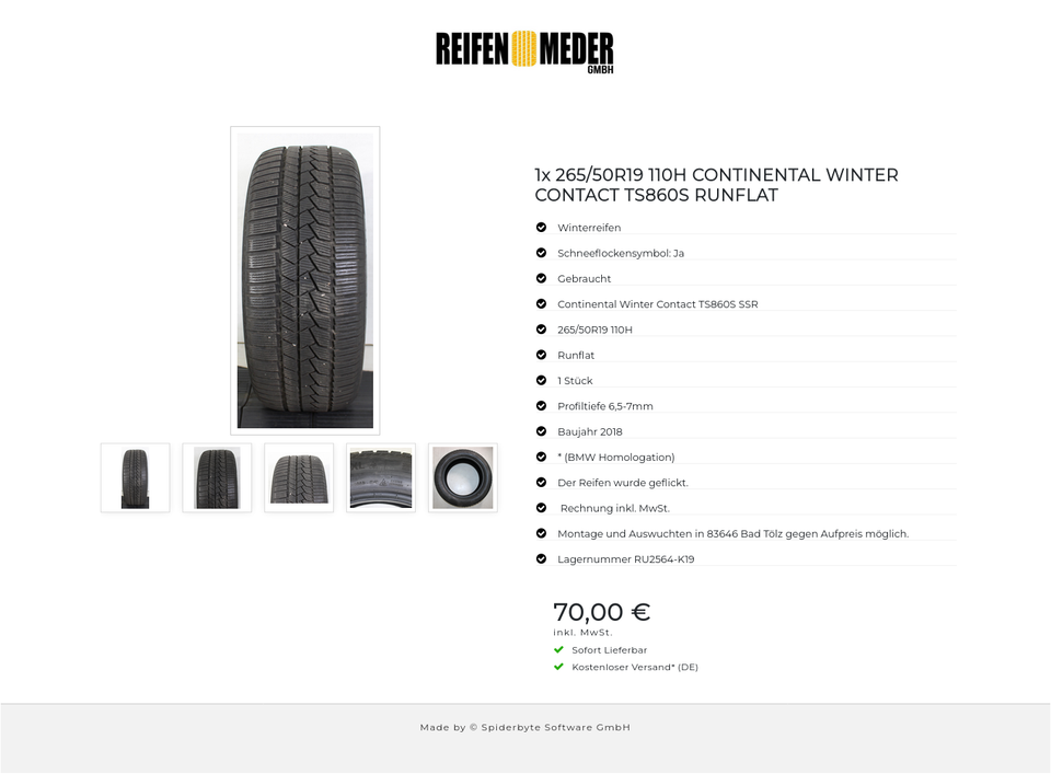 1x 265/50R19 110H CONTINENTAL WINTER CONTACT TS860S RUNFLAT #1364 – Bild 6