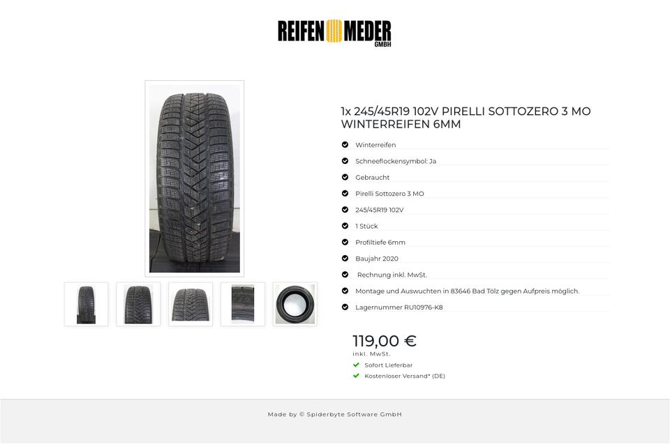 1x 245/45R19 102V PIRELLI SOTTOZERO 3 MO WINTERREIFEN 6MM #1TNX – Bild 6
