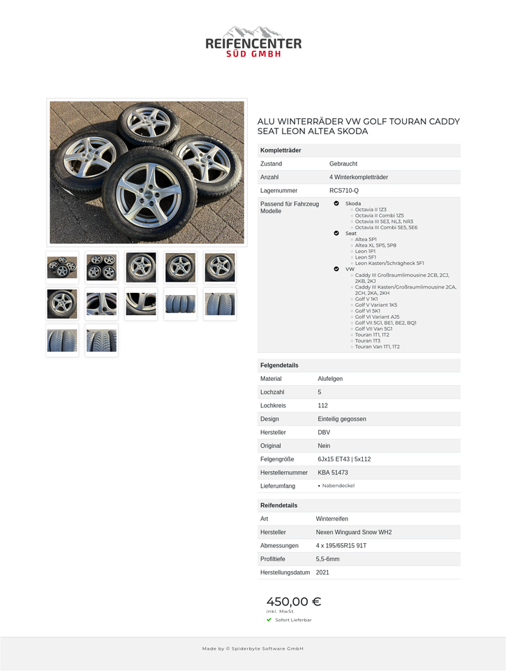 ALU WINTERRÄDER VW GOLF TOURAN CADDY SEAT LEON ALTEA SKODA #247Z – Bild 13
