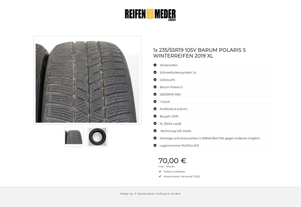1x 235/55R19 105V BARUM POLARIS 5 WINTERREIFEN 2019 XL #1MDE – Bild 3