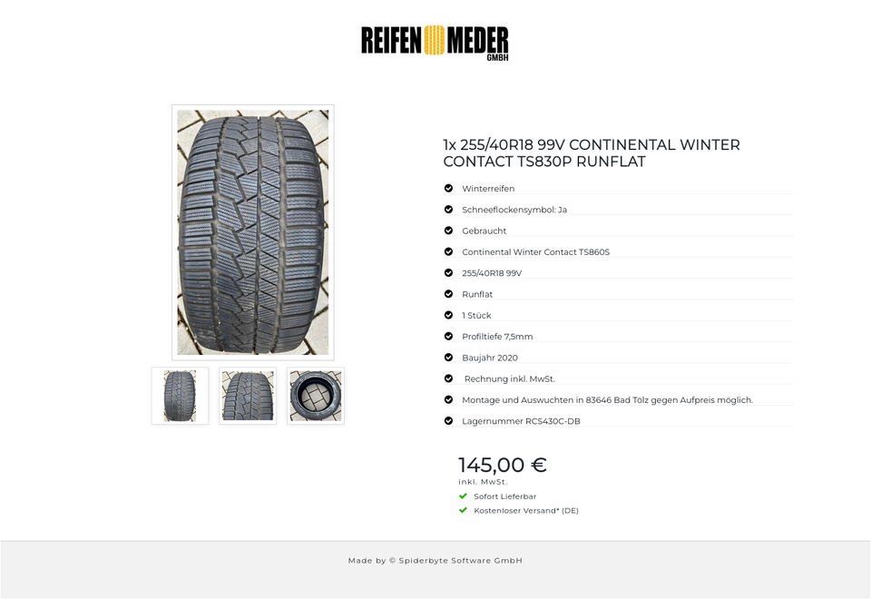1x 255/40R18 99V CONTINENTAL WINTER CONTACT TS830P RUNFLAT #10GJ – Bild 4