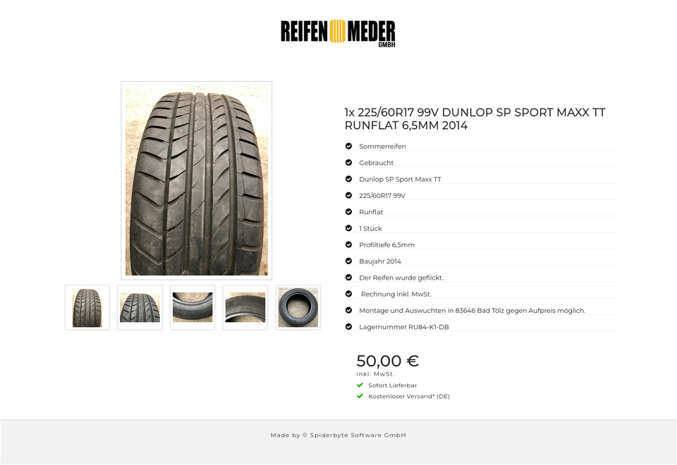 1x 225/60R17 99V DUNLOP SP SPORT MAXX TT RUNFLAT 6,5MM 2014 #1471 – Bild 6