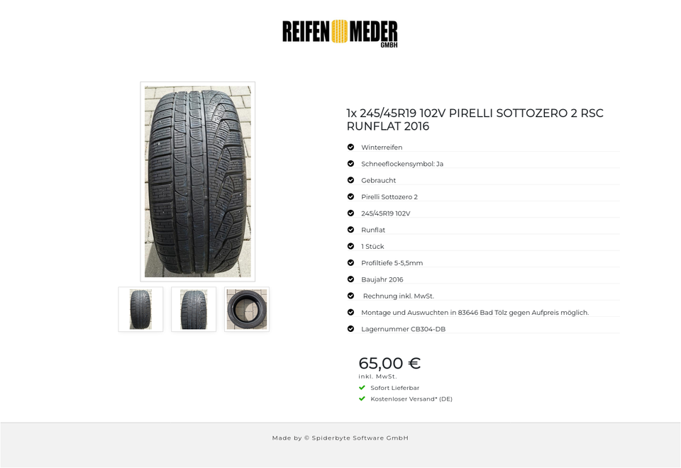 1x 245/45R19 102V PIRELLI SOTTOZERO 2 RSC RUNFLAT 2016 #7262 – Bild 4