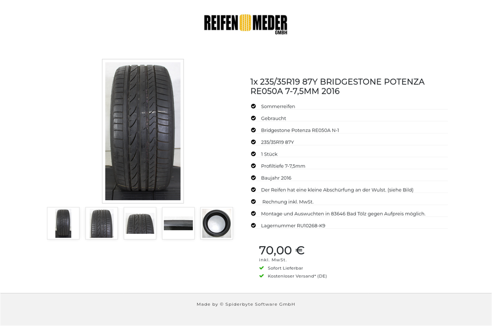 1x 235/35R19 87Y BRIDGESTONE POTENZA RE050A 7-7,5MM 2016 #4799 – Bild 6