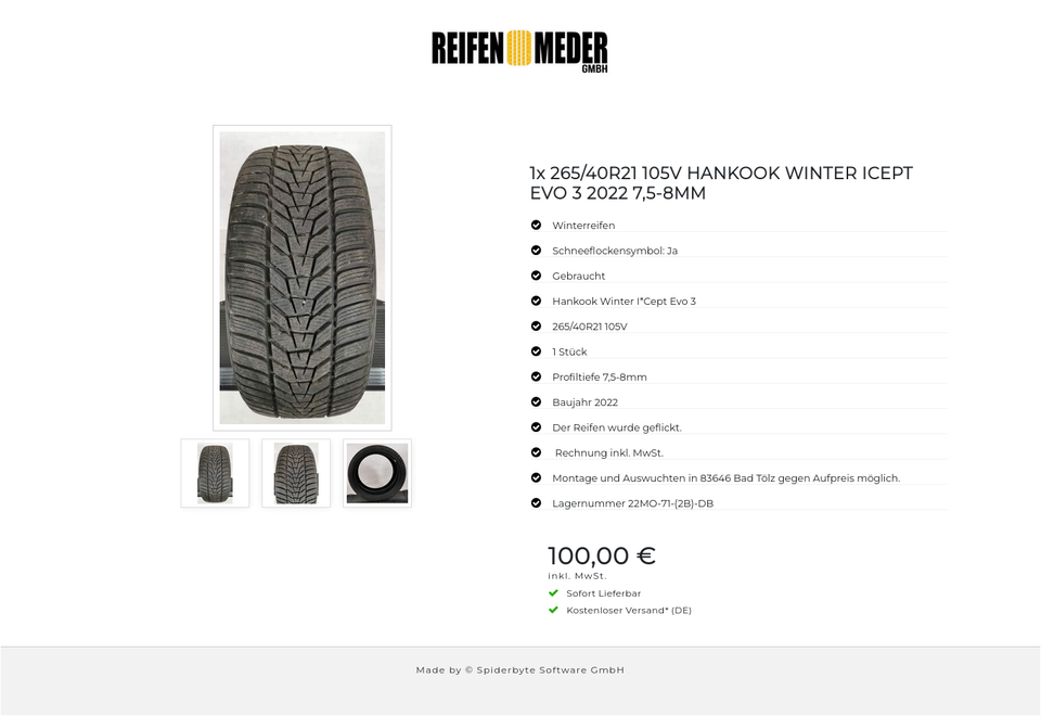 1x 265/40R21 105V HANKOOK WINTER ICEPT EVO 3 2022 7,5-8MM #12PR – Bild 4