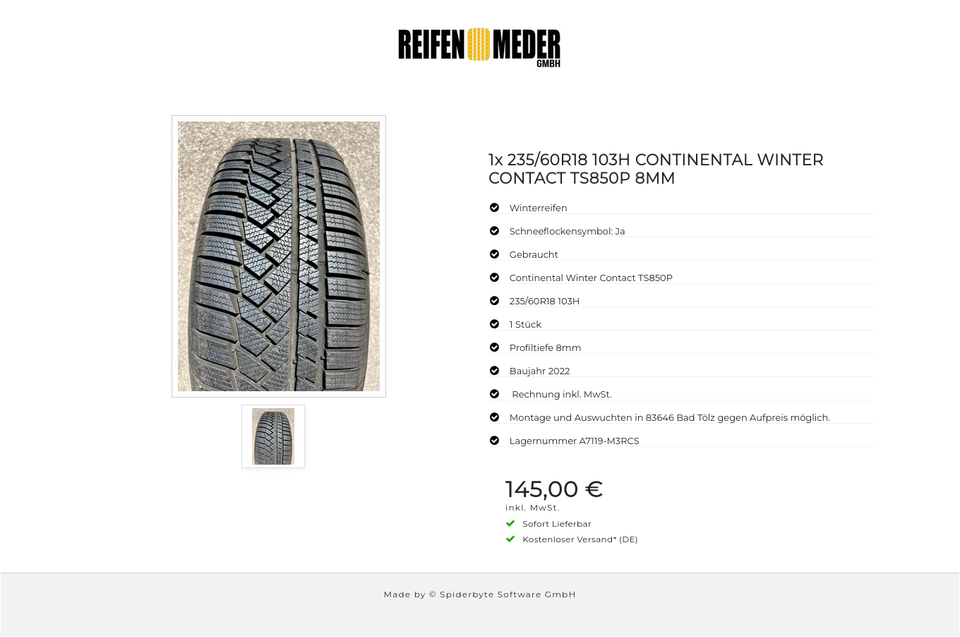 1x 235/60R18 103H CONTINENTAL WINTER CONTACT TS850P 8MM #1LUP – Bild 2