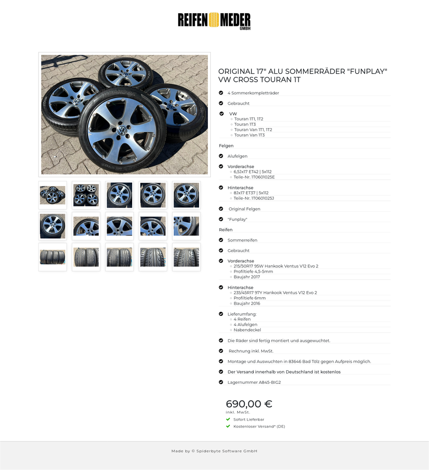 ORIGINAL 17" ALU SOMMERRÄDER "FUNPLAY" VW CROSS TOURAN 1T #18IM – Bild 16