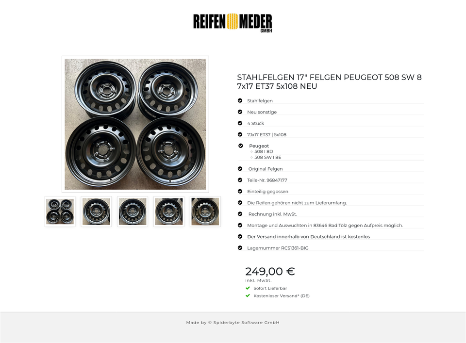 STAHLFELGEN 17" FELGEN PEUGEOT 508 SW 8 7x17 ET37 5x108 NEU #11ES – Bild 6