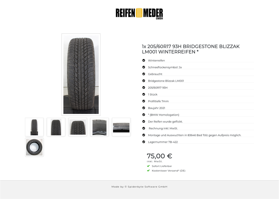 1x 205/60R17 93H BRIDGESTONE BLIZZAK LM001 WINTERREIFEN * #1SQY – Bild 7