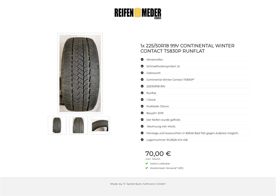 1x 225/50R18 99V CONTINENTAL WINTER CONTACT TS830P RUNFLAT #100D – Bild 4