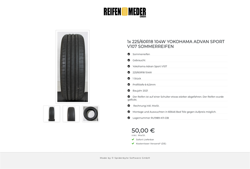 1x 225/60R18 104W YOKOHAMA ADVAN SPORT V107 SOMMERREIFEN #16AM – Bild 4