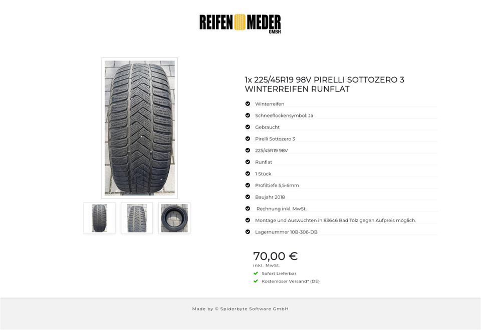 1x 225/45R19 98V PIRELLI SOTTOZERO 3 WINTERREIFEN RUNFLAT #13VK – Bild 4