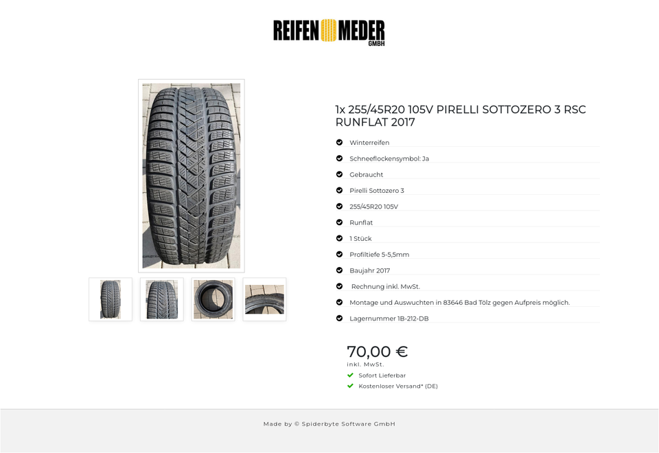 1x 255/45R20 105V PIRELLI SOTTOZERO 3 RSC RUNFLAT 2017 #1721 – Bild 5