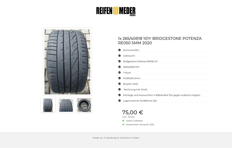 1x 265/40R18 101Y BRIDGESTONE POTENZA RE050 5MM 2020 #7301 – Bild 4