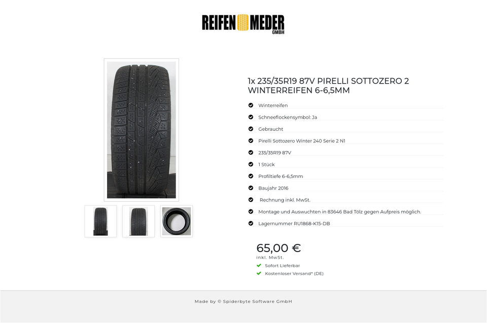 1x 235/35R19 87V PIRELLI SOTTOZERO 2 WINTERREIFEN 6-6,5MM #160H – Bild 4