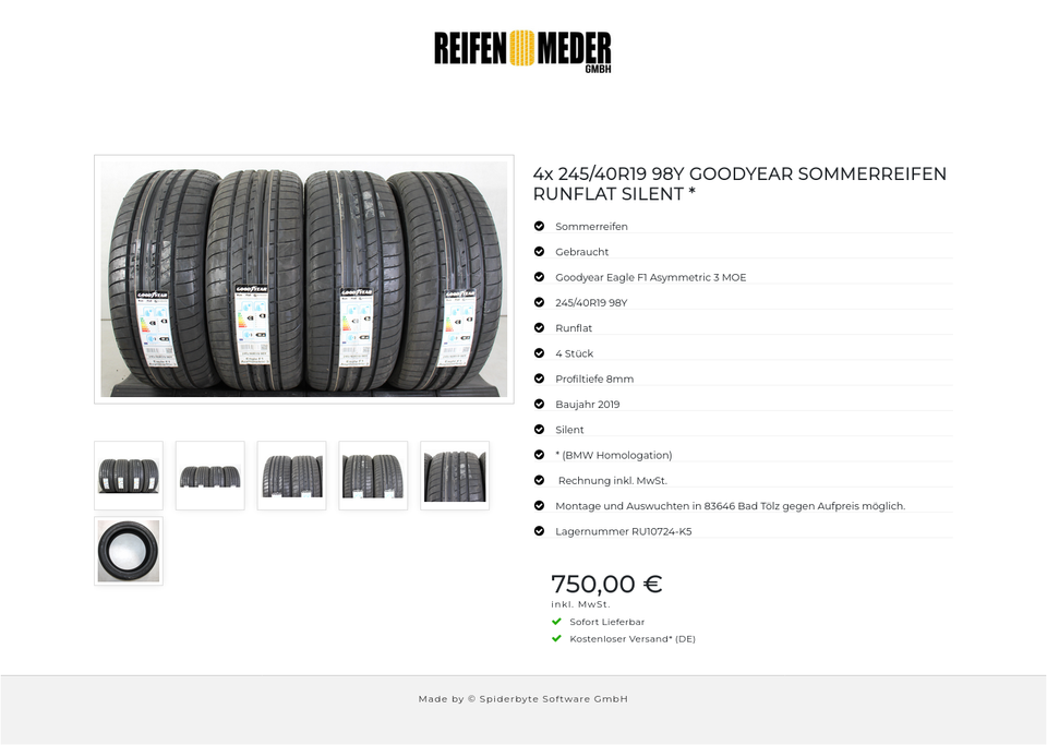 4x 245/40R19 98Y GOODYEAR SOMMERREIFEN RUNFLAT SILENT * #1RRB – Bild 7