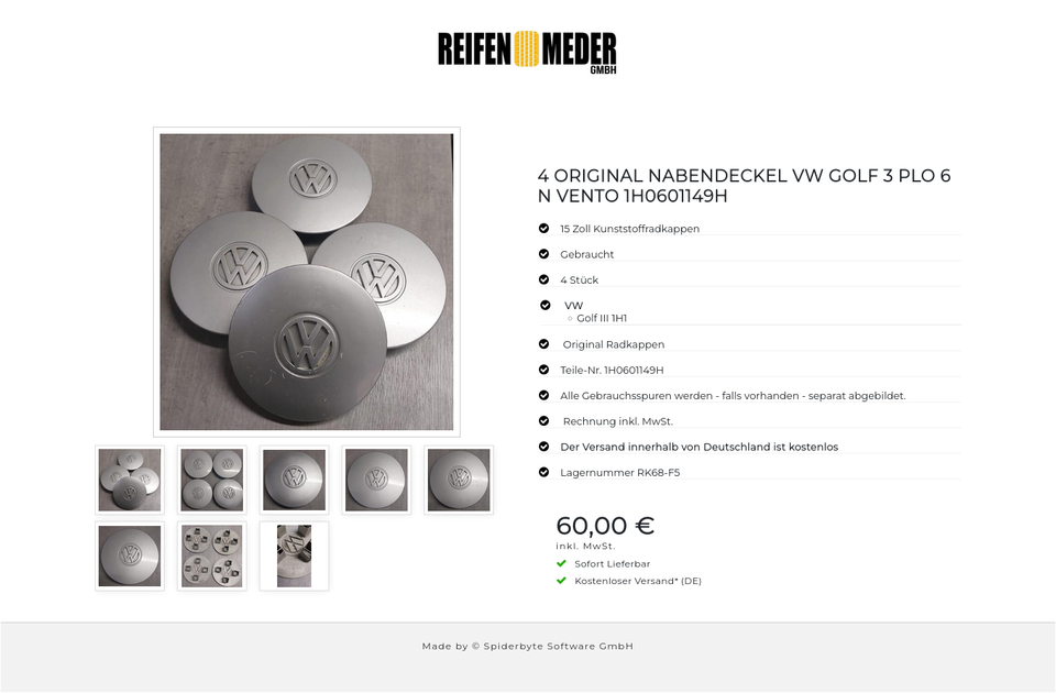 4 ORIGINAL NABENDECKEL VW GOLF 3 PLO 6 N VENTO 1H0601149H #1MEG – Bild 9