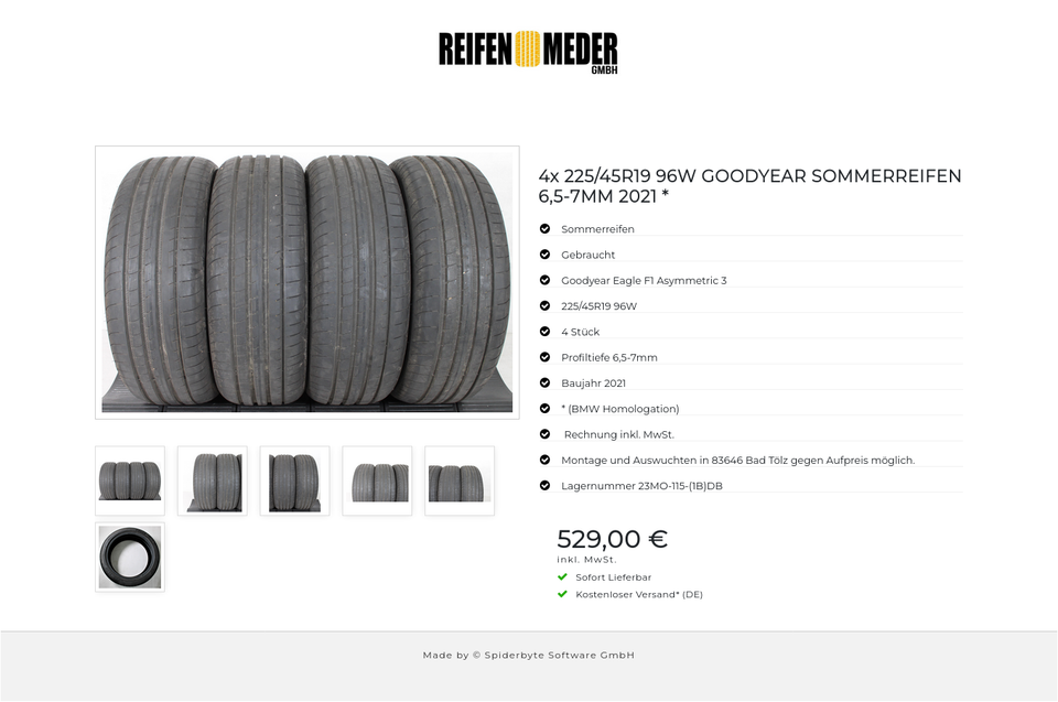 4x 225/45R19 96W GOODYEAR SOMMERREIFEN 6,5-7MM 2021 * #13OB – Bild 7