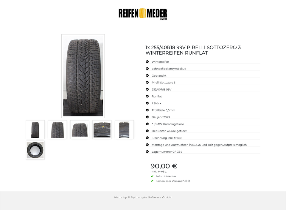 1x 255/40R18 99V PIRELLI SOTTOZERO 3 WINTERREIFEN RUNFLAT #22IF – Bild 7