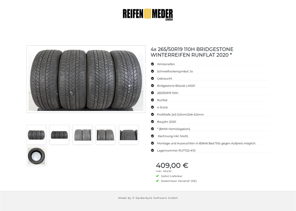 4x 265/50R19 110H BRIDGESTONE WINTERREIFEN RUNFLAT 2020 * #1DQO – Bild 7