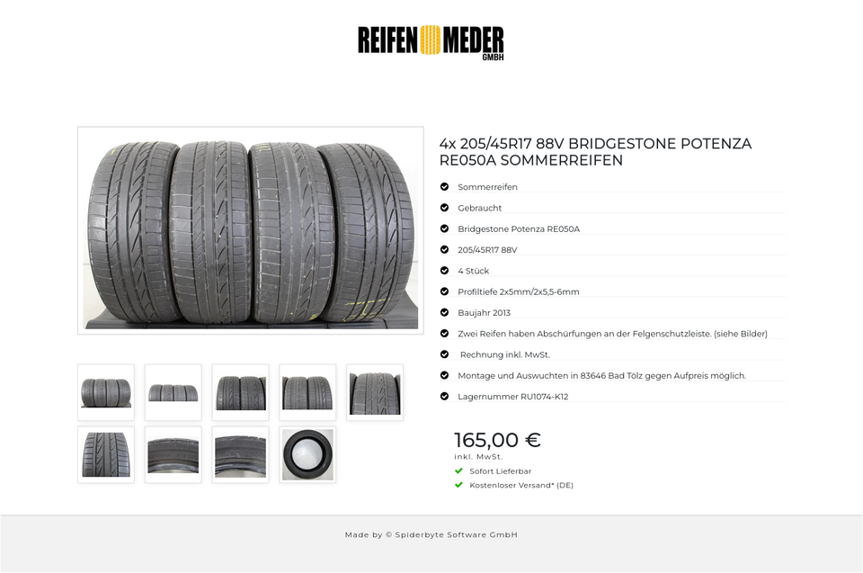 4x 205/45R17 88V BRIDGESTONE POTENZA RE050A SOMMERREIFEN #1MHB – Bild 10