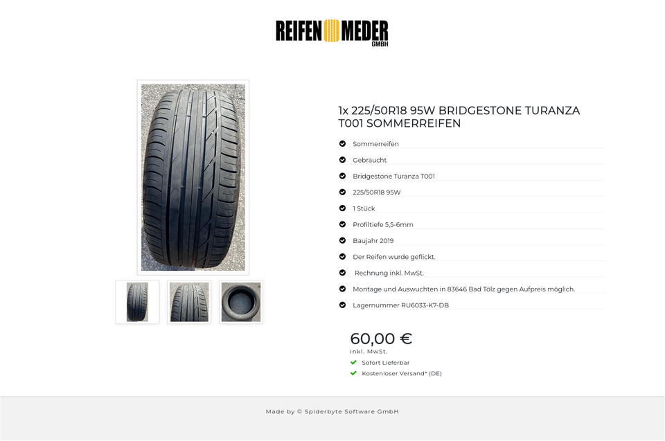 1x 225/50R18 95W BRIDGESTONE TURANZA T001 SOMMERREIFEN #184B – Bild 4