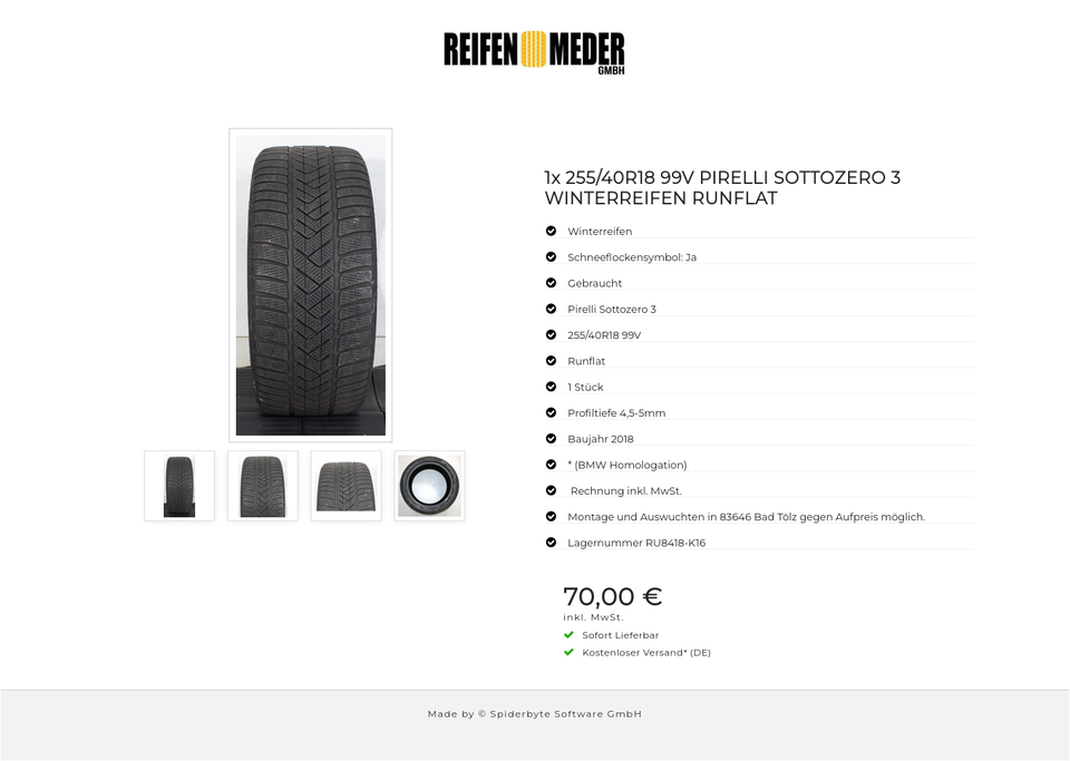 1x 255/40R18 99V PIRELLI SOTTOZERO 3 WINTERREIFEN RUNFLAT #1H8T – Bild 5