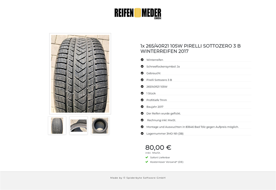 1x 265/40R21 105W PIRELLI SOTTOZERO 3 B WINTERREIFEN 2017 #1193 – Bild 4