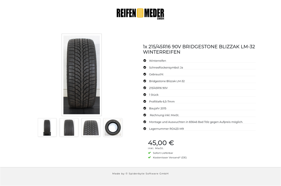 1x 215/45R16 90V BRIDGESTONE BLIZZAK LM-32 WINTERREIFEN #1GSG – Bild 5
