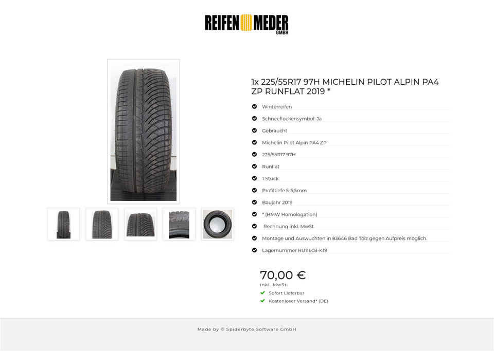 1x 225/55R17 97H MICHELIN PILOT ALPIN PA4 ZP RUNFLAT 2019 * #1XDC – Bild 6