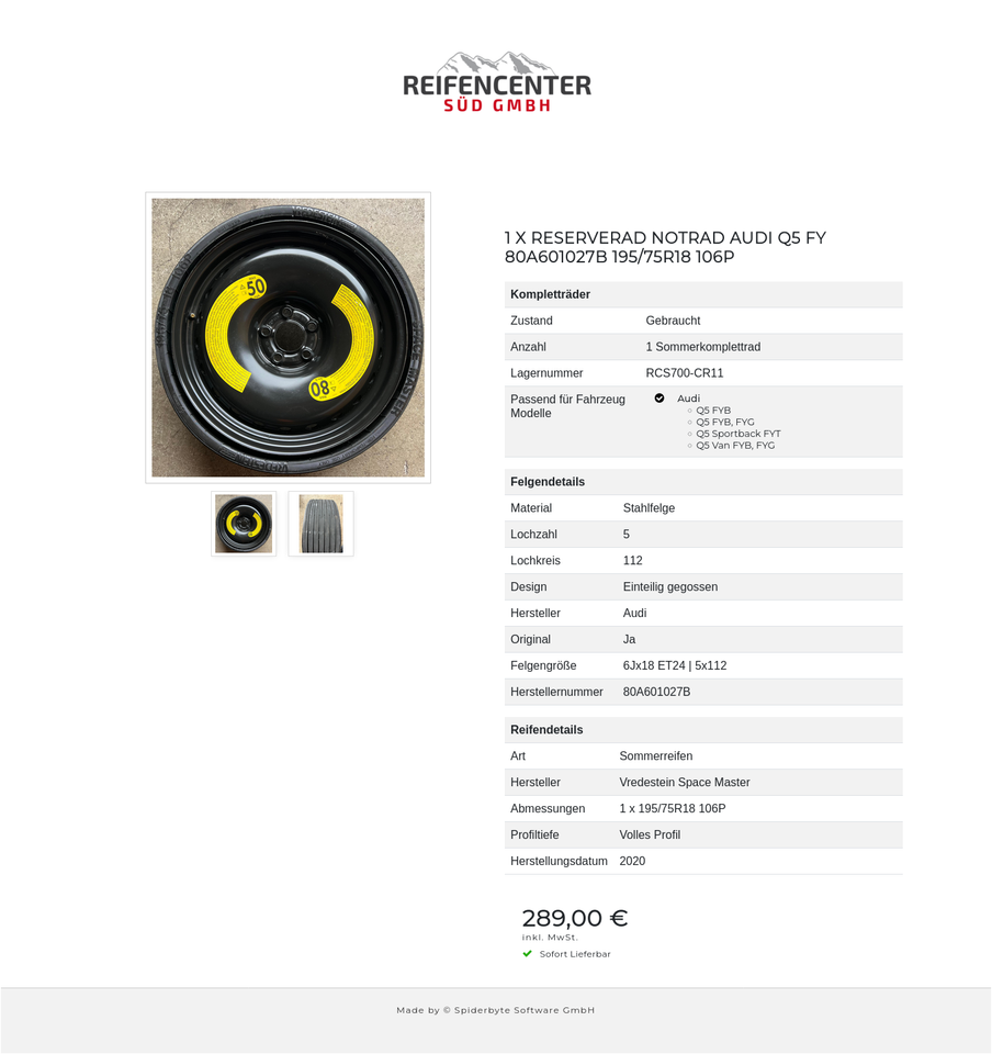 1 X RESERVERAD NOTRAD AUDI Q5 FY 80A601027B 195/75R18 106P #24HH – Bild 3