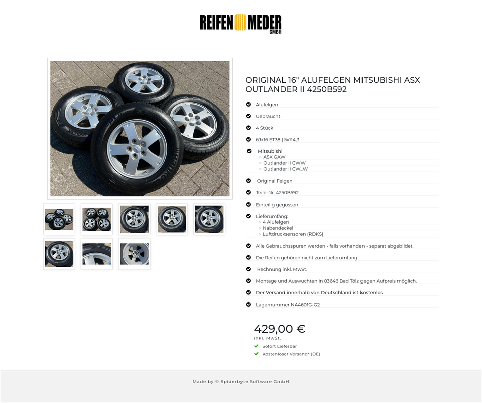 ORIGINAL 16" ALUFELGEN MITSUBISHI ASX OUTLANDER II 4250B592 #1M8H – Bild 9