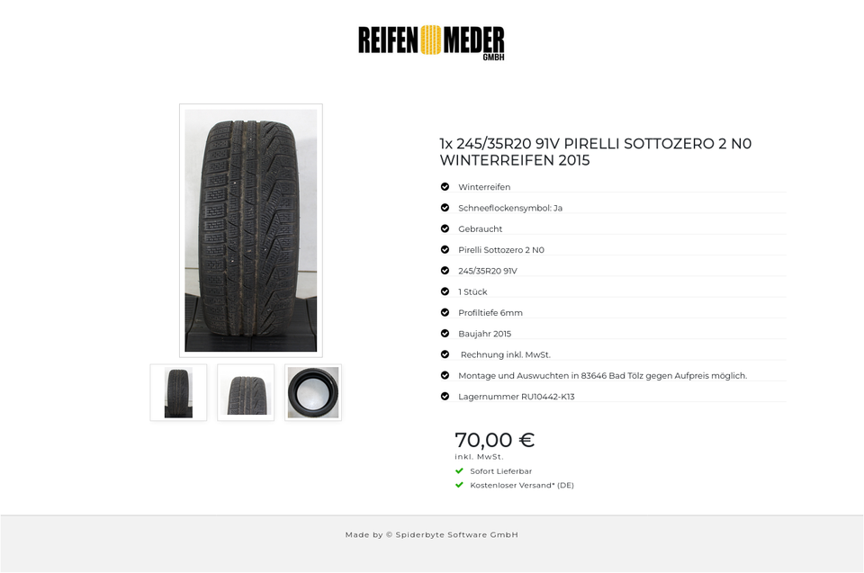 1x 245/35R20 91V PIRELLI SOTTOZERO 2 N0 WINTERREIFEN 2015 #1PYN – Bild 4