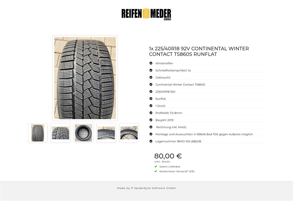 1x 225/40R18 92V CONTINENTAL WINTER CONTACT TS860S RUNFLAT #1155 – Bild 6