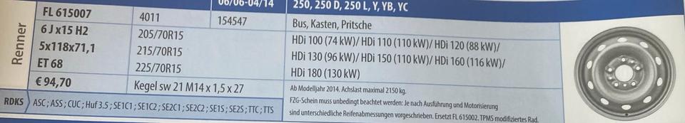 FIAT DUCATO CITROEN JUMPER PEUGEOT BOXER 6x15 ET68 NEUE STAHLF. – Bild 5