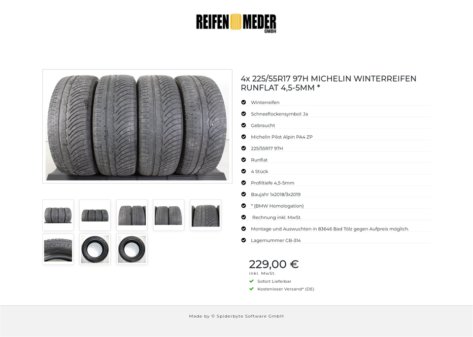 4x 225/55R17 97H MICHELIN WINTERREIFEN RUNFLAT 4,5-5MM * #1PJZ – Bild 9