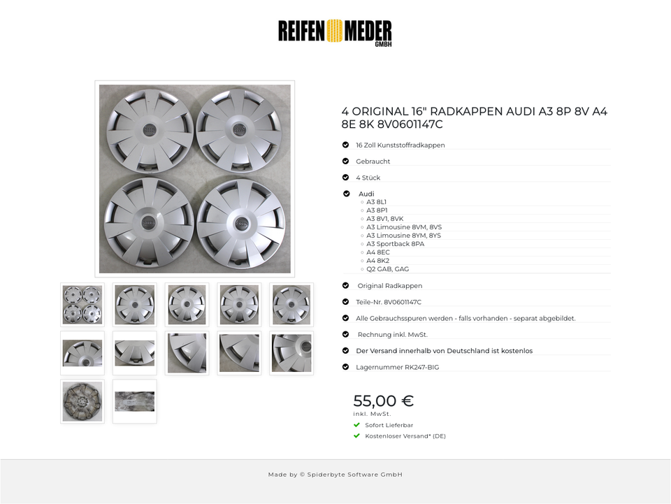 4 ORIGINAL 16" RADKAPPEN AUDI A3 8P 8V A4 8E 8K 8V0601147C #1M2Z – Bild 13
