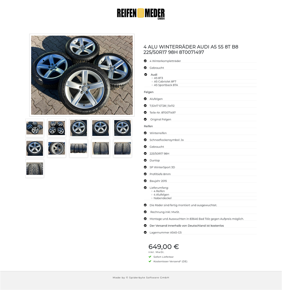 4 ALU WINTERRÄDER AUDI A5 S5 8T B8 225/50R17 98H 8T0071497 #24ZR – Bild 12