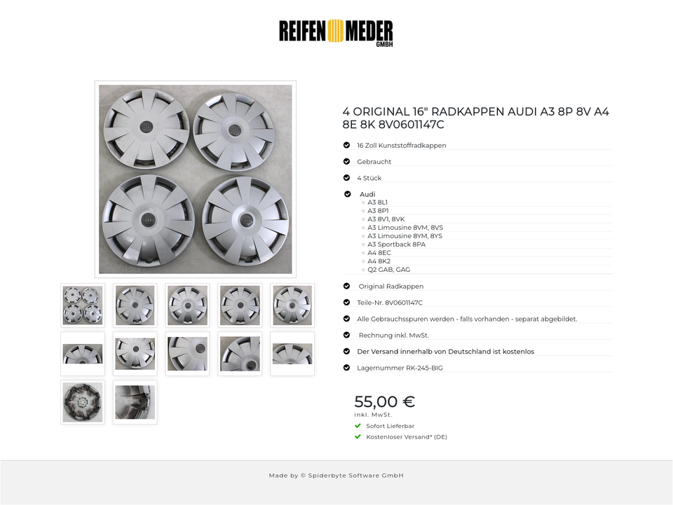 4 ORIGINAL 16" RADKAPPEN AUDI A3 8P 8V A4 8E 8K 8V0601147C #1LRR – Bild 13